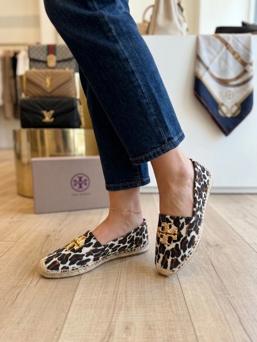Tory Burch Leopard-Print Espadrilles with Gold Logo